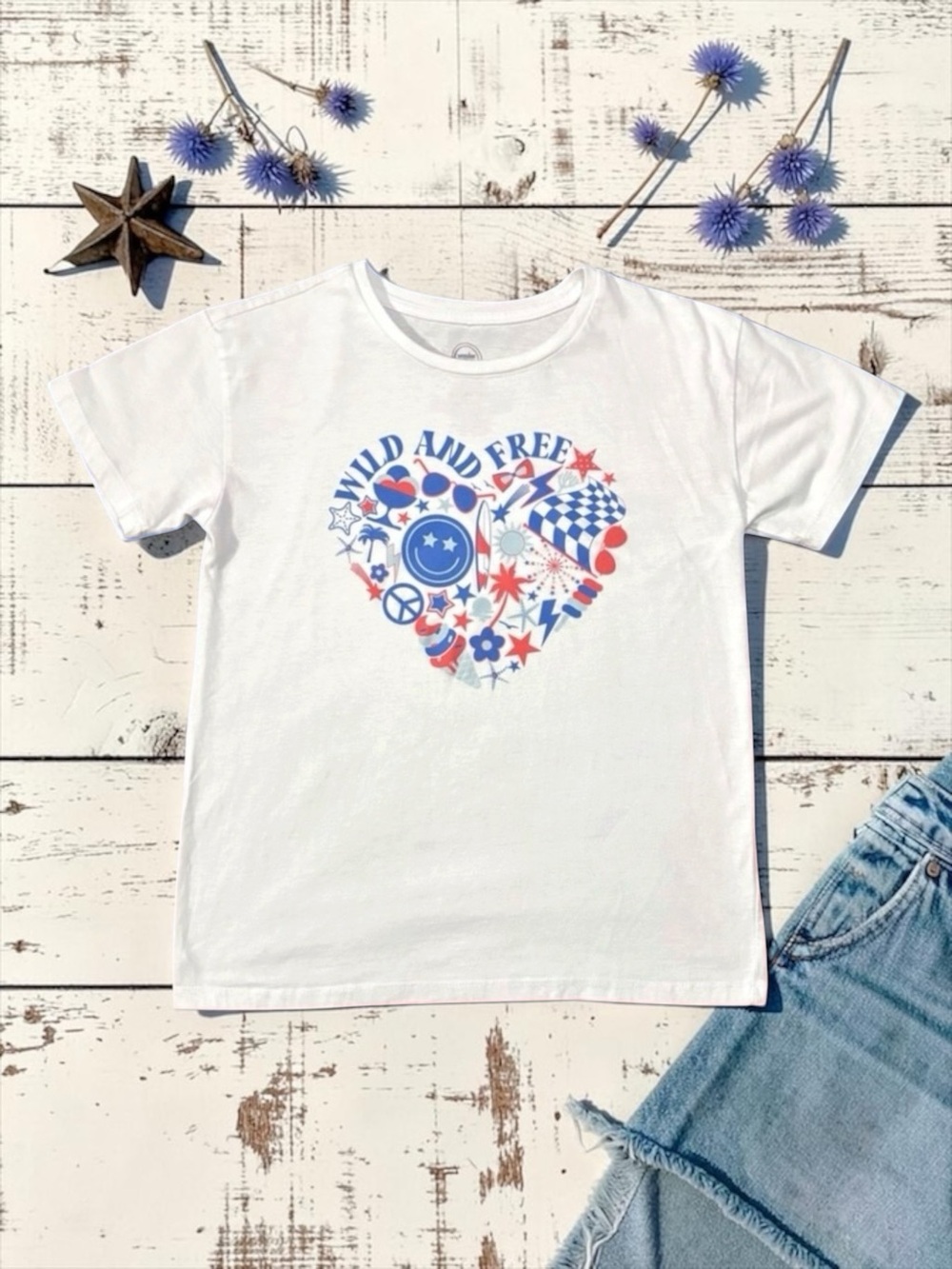 💛 Wonder Nation Girls XL 14–16 “Wild and Free” Patriotic Tee EUC